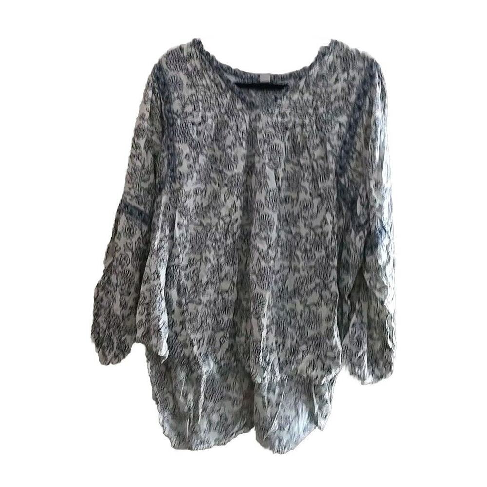 Old Navy Blue Floral V-Neck High-Low Hem Long Sleeve Boho Top Womans Size 2XL